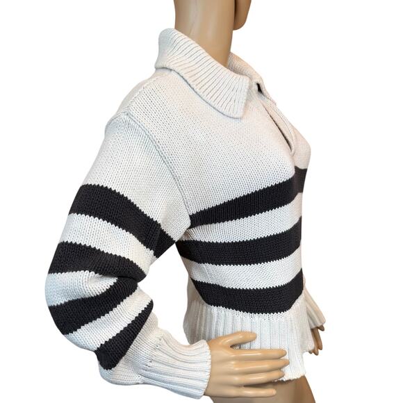 Pistola Arlo Polo Cropped Chunky Knit Sweater Size XS Striped Boxy Comfy Preppy - Picture 4 of 14
